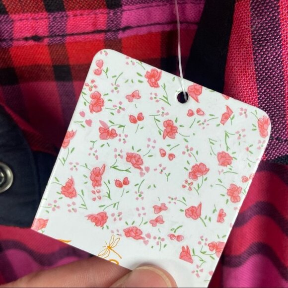 NWT Free People Pacific Dawn Plaid Shirt Drawstring Size Small Pink Red Bohemian - Picture 8 of 13